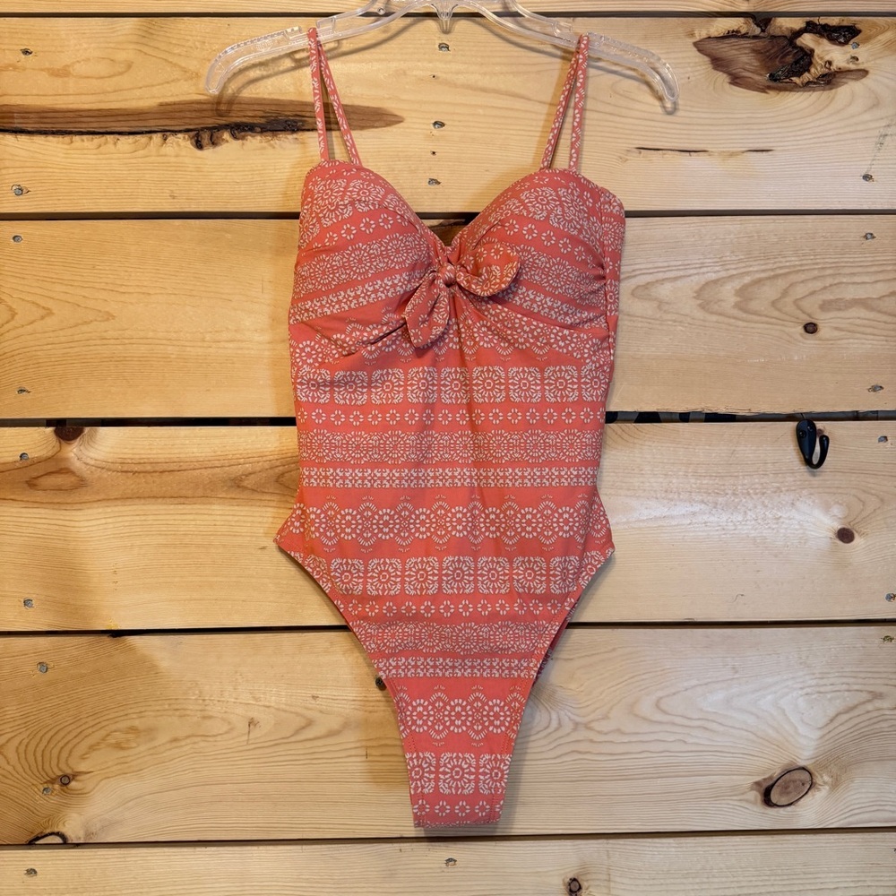 Robin Piccone Women Orange Coral Print One Piece Swimsuit Size 8 - Picture 10 of 10